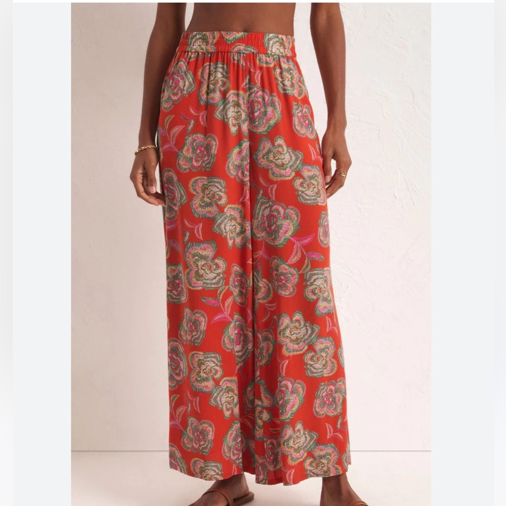 Z supply Dante tango orange paisley wide legs pants size M